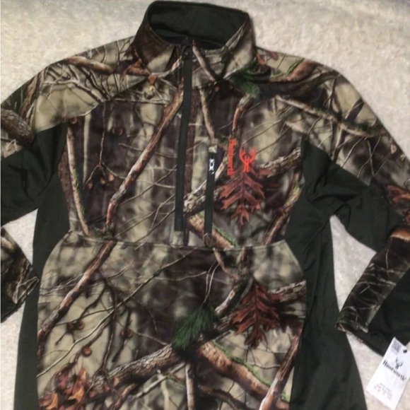 HUNTSWORTH EVO SOFTSHELL PULLOVER 1/2 ZIP CAMO OAK TREE CAMOUFLAGE JACKET MENS L - Picture 1 of 6